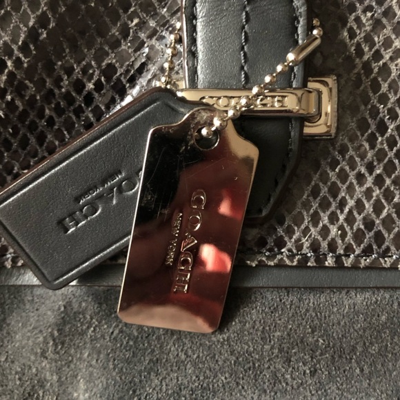 COACH Grey Large Carryall Suede Leather Tote Large Expandable Zipper Snakeskin - Picture 3 of 15